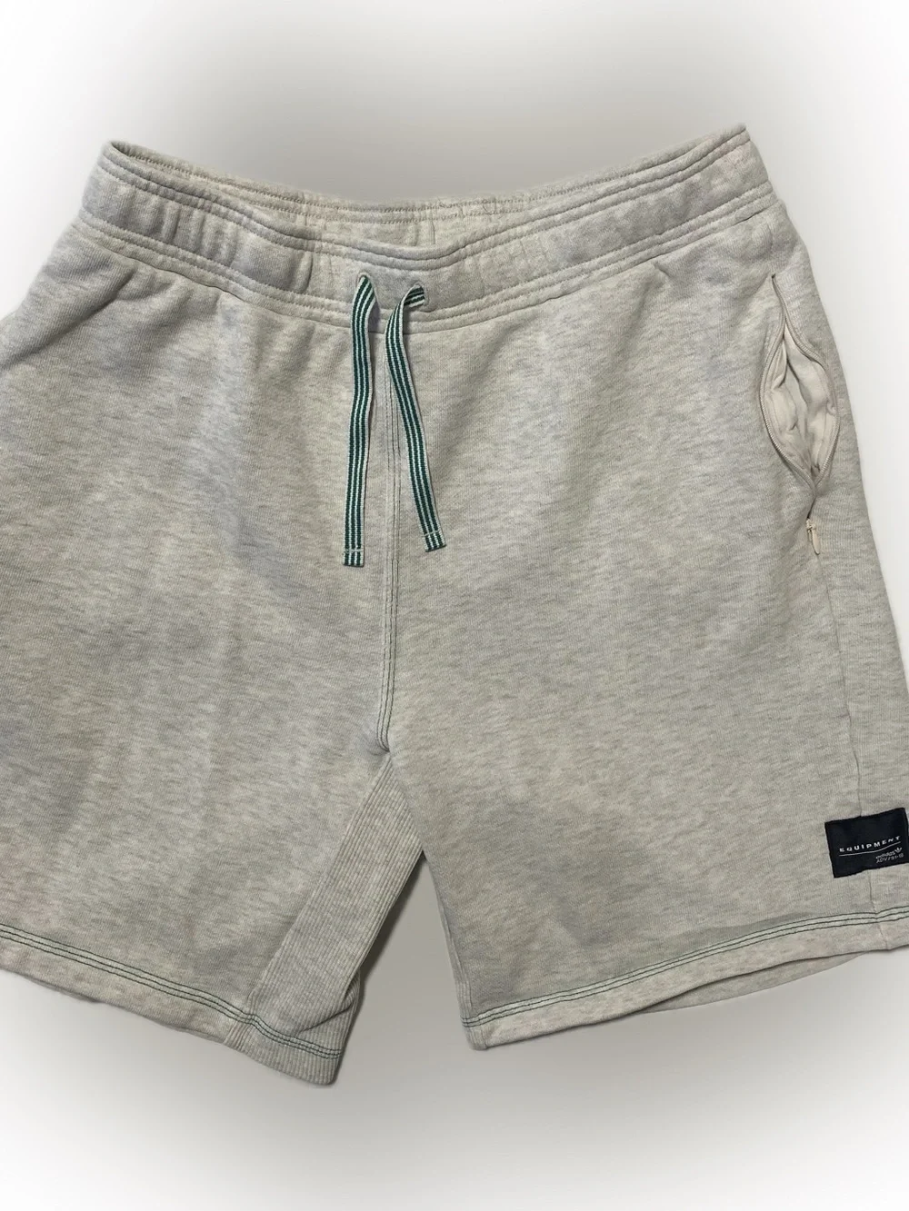 adidas Light Gray Athletic Shorts with Green-Trim Drawcord